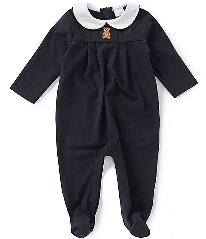 Edgehill Collection Baby Boys Peter Pan Collar Bear Footed Coverall