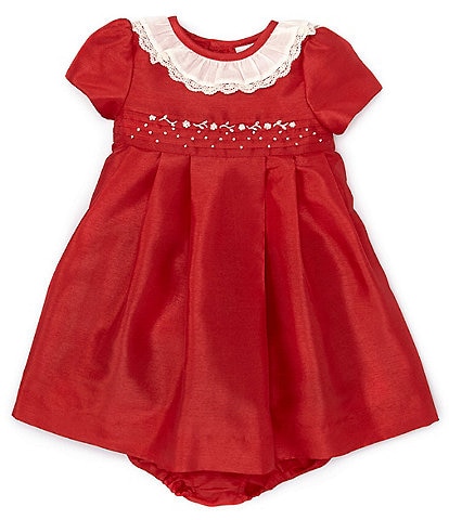 Edgehill Collection Baby Girl 3-24 Months Ruffle Neck Short Sleeve Taffeta Dress