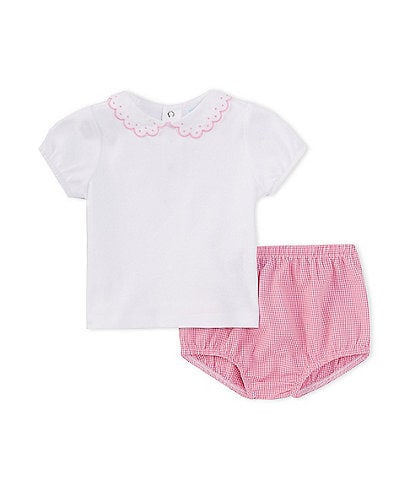 Edgehill Collection Baby Girls 3-24 Months Peter Pan Collar Short Sleeve Top & Shorts Set
