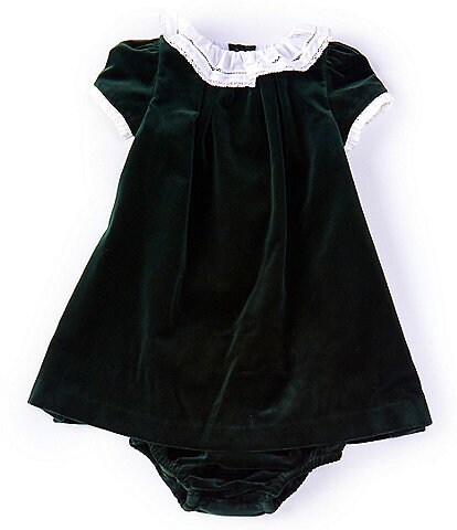 Edgehill Collection Baby Girls 3-24 Months Short Sleeve Velvet Lace Babydoll Dress