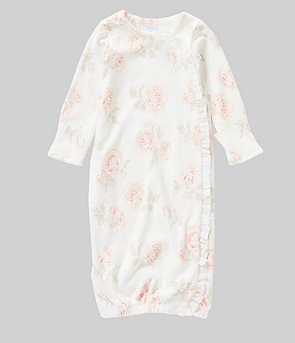 Edgehill Collection Baby Girls Newborn - 6 Months Long Sleeve Large Floral Print Gown