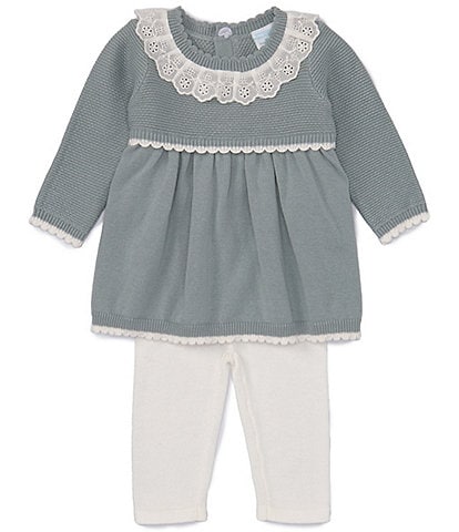 Edgehill Collection Baby Girls Newborn-24 Months Long Sleeve Navy Sweater & Knit Bottoms Set