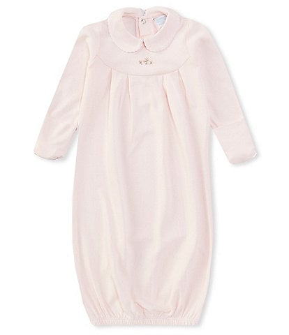 Edgehill Collection Baby Girls Newborn-6 Months Peter Pan Long Sleeve Solid Gown