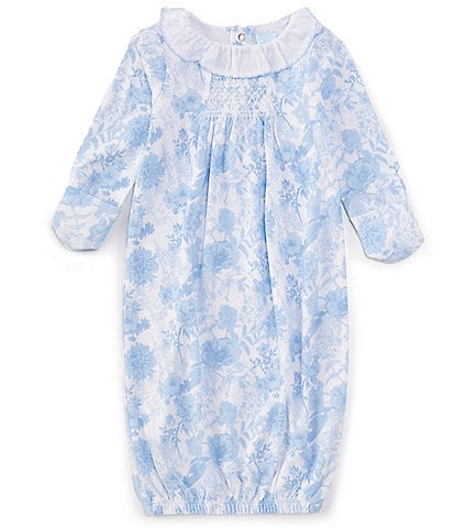 Edgehill Collection Baby Girls Newborn-6 Months Ruffle Collar Long Sleeve Toile Print Gown