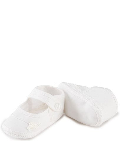 Edgehill Collection Baby Girls' Newborn-9 Months Christening Rosebud Crib Shoes