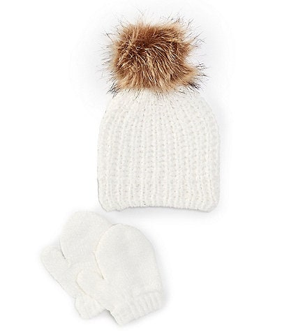 Edgehill Collection Baby Girls Poms Beanie & Gloves Set