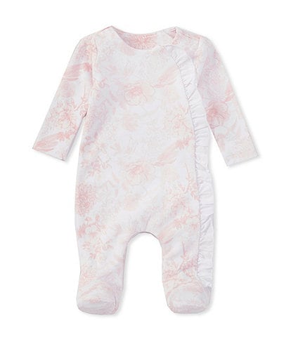 Edgehill Collection Baby Girls Preemie-9 Months Round Neck Long Sleeve Asymmetric Toile Print Footie Coverall