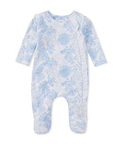 Edgehill Collection Baby Girls Preemie-9 Months Round Neck Long Sleeve Asymmetric Toile Print Footie Coverall