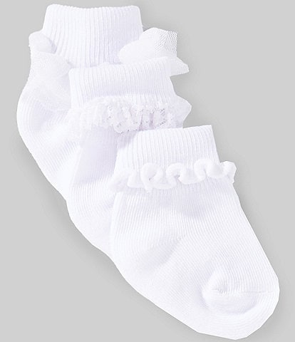 Edgehill Collection Baby Girls Ruffle Lace 3-Pack Socks