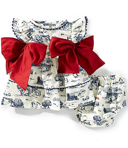 Edgehill Collection Baby Girls Sleeveless Toile Print Side-Bow Dress