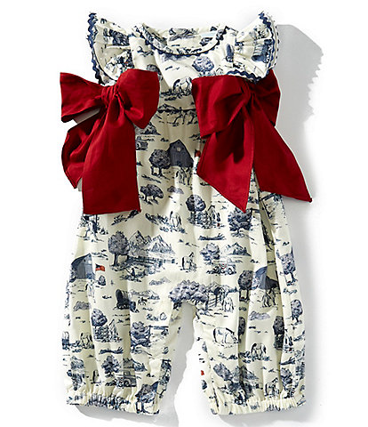 Edgehill Collection Baby Girls Sleeveless Flag Toile Print Side-Bow Romper