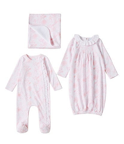 Edgehill Collection Baby Girls Toile 3-Piece Layette Separates Bundle