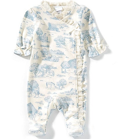 Edgehill Collection Baby Girls Wrap-Front Footie Toile Coverall