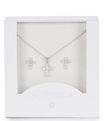 Edgehill Collection Girls Cross Necklace and Stud Earrings Set
