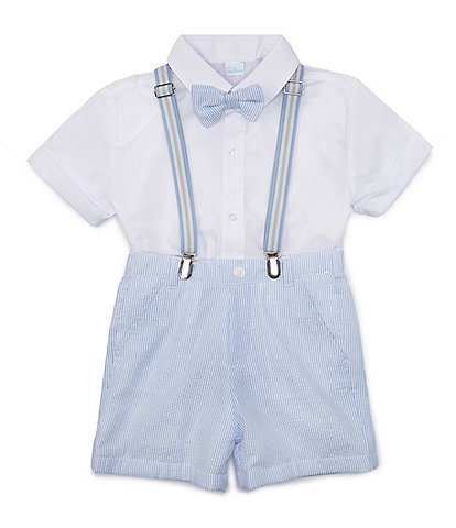 Edgehill Collection Little Boy 2T-7 Button Down Shirt, Shorts, Suspenders and Bow Tie Set