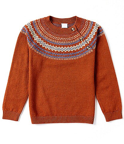 Edgehill Collection Little Boy 2T-7 Round Neck Long Sleeve Fairisle Sweater