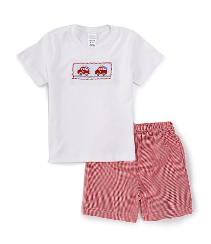 Edgehill Collection Little Boys 2T-4T Round Neck Short Sleeve Knit Firetruck T-Shirt & Shorts Set