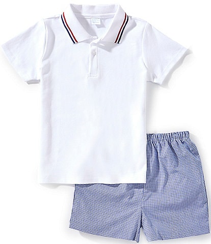 Edgehill Collection Little Boys 2T-7 Americana Stripe Short Sleeve Polo & Gingham Shorts Set