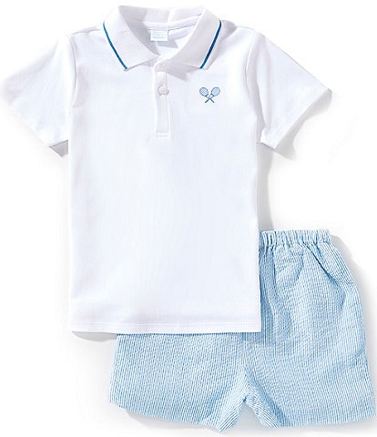Edgehill Collection Little Boys 2T-7 Embroidered Tennis Racket Polo & Stripe Shorts Set