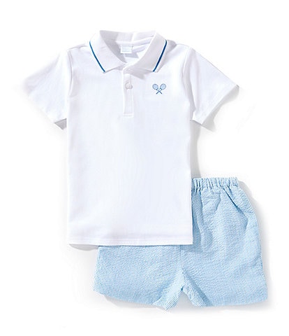 Edgehill Collection Little Boys 2T-7 Embroidered Tennis Racket Polo & Stripe Shorts Set