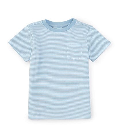 Edgehill Collection Little Boys 2T-7 Stripe Round Neck Front Pocket Short Sleeve Crew Shirt