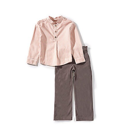 Edgehill Collection Little Boys Check Mandarin Collar Long Sleeve Shirt and Pants Set