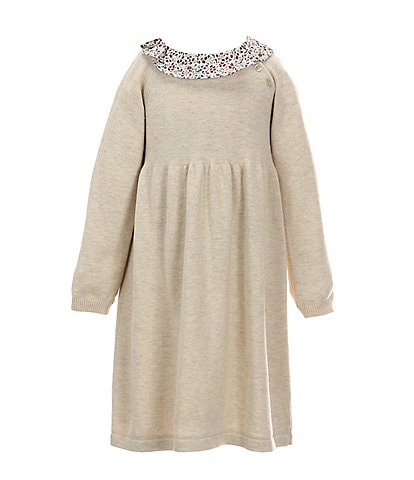 Edgehill Collection Little Girl 2T-6X Ruffle Collar Long Sleeve Sweater Dress