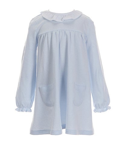 Edgehill Collection Little Girl 2T-6X Ruffle Round Neck Long Sleeve Solid Knit Dress