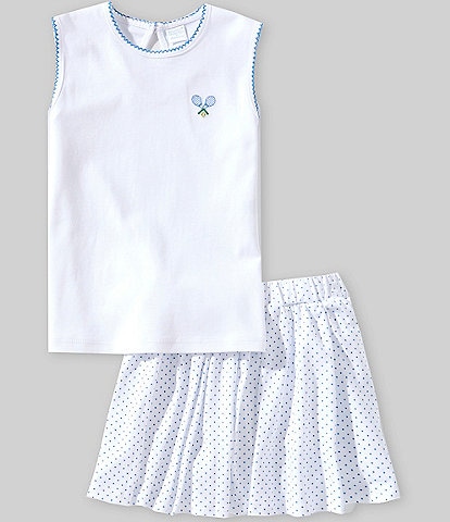 Edgehill Collection Little Girls 2T-6X Embroidered Tennis Racquet Sleeveless Top & Polka-Dot Skirt Set