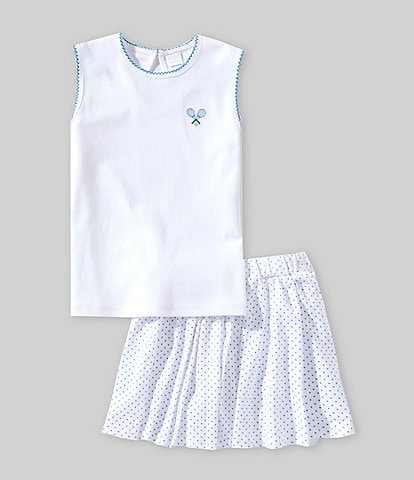 Edgehill Collection Little Girls 2T-6X Embroidered Tennis Racquet Sleeveless Top & Polka-Dot Skirt Set