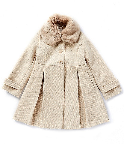 Edgehill Collection Little Girls 2T-6X Faux Fur Peter Pan Collar Single Breasted Bow Back Coat