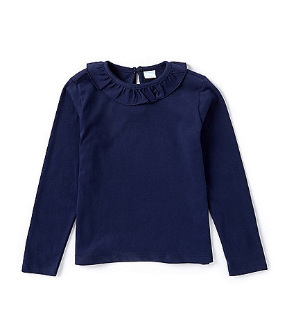 Edgehill Collection Little Girls 2T-6X Flutter Collar Knit Long Sleeve T-Shirt