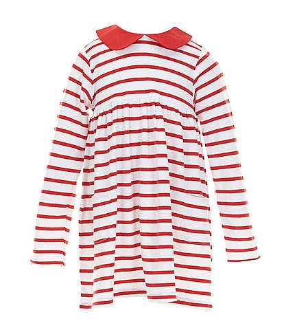 Edgehill Collection Little Girls 2T-6X Peter Pan Collar Long Sleeve Sleeve Stripe Knit Dress