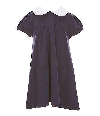 Edgehill Collection Little Girls 2T-6X Peter Pan Collar Short Sleeve Solid Knit Dress