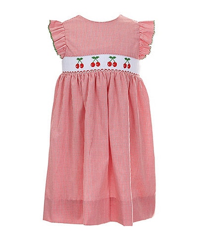 Edgehill Collection Little Girls 2T-6X Round Neck Cherry Print Smocked Dress