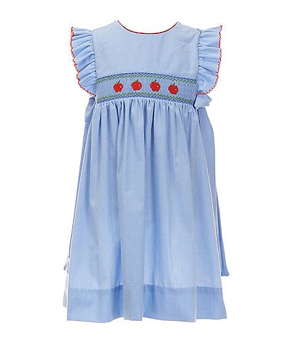 Edgehill Collection Little Girls 2T-6X Round Neck Flutter Sleeve Apple Smocked Bodice Dress