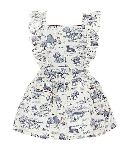Edgehill Collection Little Girls Toile Print Sleeveless Pinafore Ruffle Dress