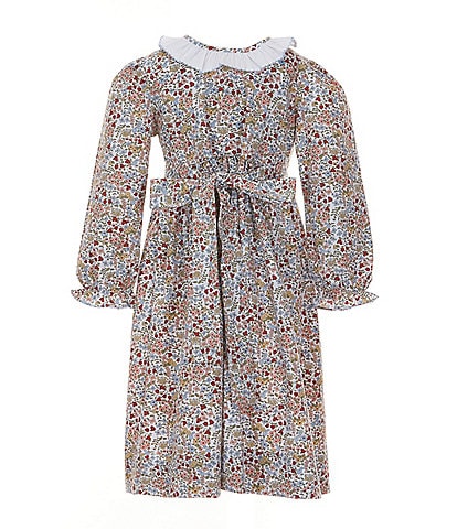 Edgehill Collection Little Girls Long Sleeve Floral Ruffle Dress