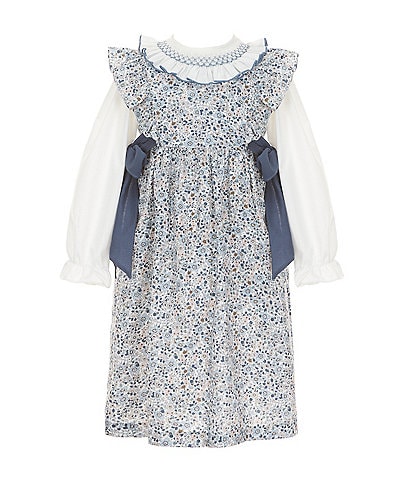 Edgehill Collection Little Girls Side-Tie Floral Dress and Long Sleeve Top Set