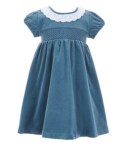 Edgehill Collection Little Girls 2T-6X Cap Sleeve Round Neck Woven Smocked Corduroy Dress