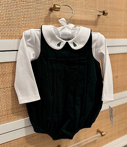 Edgehill Collection x Darby Fallon Clark Baby Boys 3-12 Months Broadland Long Sleeve Peter Pan Collar Velvet Romper Set