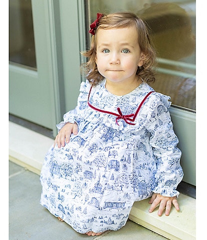 Edgehill Collection x Darby Fallon Clark Little Girls 2T-6X Ansley Toile Long Sleeve Dress