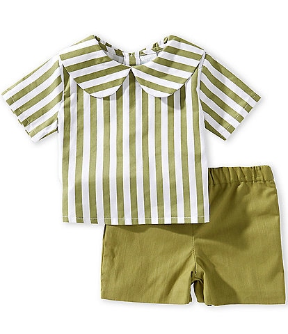 Edgehill Collection x Megan Karp Baby Boys Jack Stripe Peter Pan Collar Top & Shorts Set