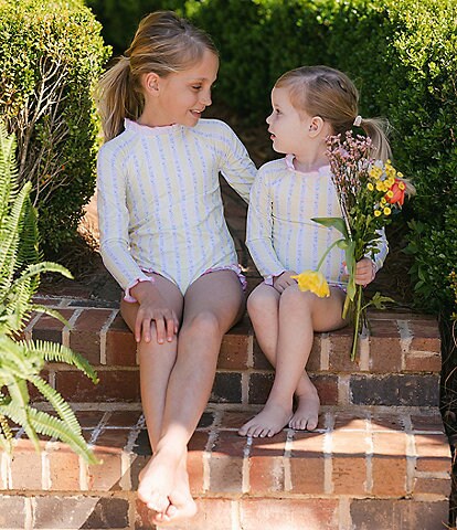 Edgehill Collection x Sun House Children's Little Girls 2T-8 Sibyl Floral Stripe 1-Piece Rashguard Swimsuit