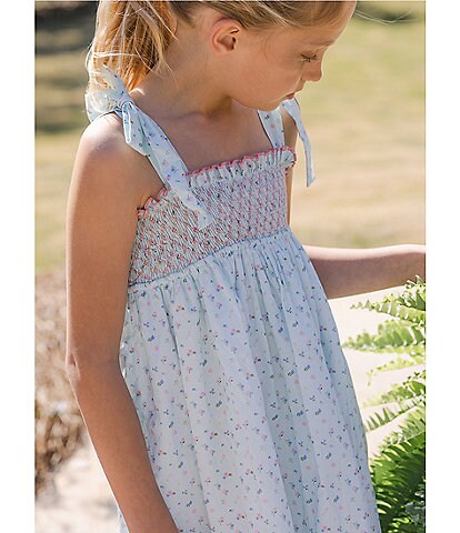 Edgehill Collection x Sun House Children's Little Girls 2T-8 Tie-Shoulder Smocked Floral Poplin Sundress
