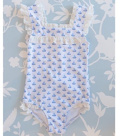 Edgehill Collection x The Broke Brooke Baby Girls Newborn-24 Months Cissy Sailboat Print One Piece Swimsuit