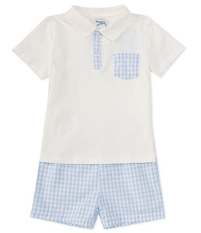 Edgehill Collection x The Broke Brooke Little Boys 2T-7 Brooks Pique Knit Polo and Gingham Short Set