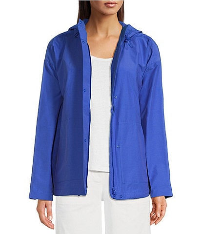 Eileen Fisher Anorak Light Cotton Stand Collar Long Sleeve Pocketed Boxy Hooded Jacket