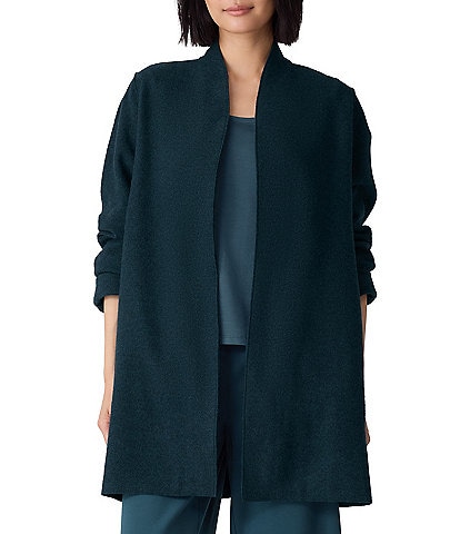 Eileen Fisher Boiled Wool High Collar Long Sleeve Open Front Jacket