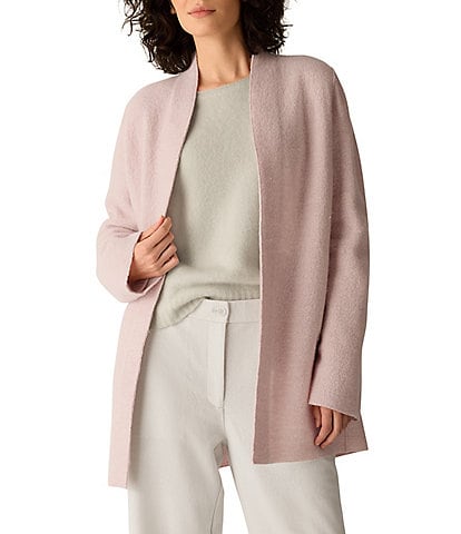 Eileen Fisher Boiled Wool Jersey Knit High Collar Long Sleeve Open-Front Jacket